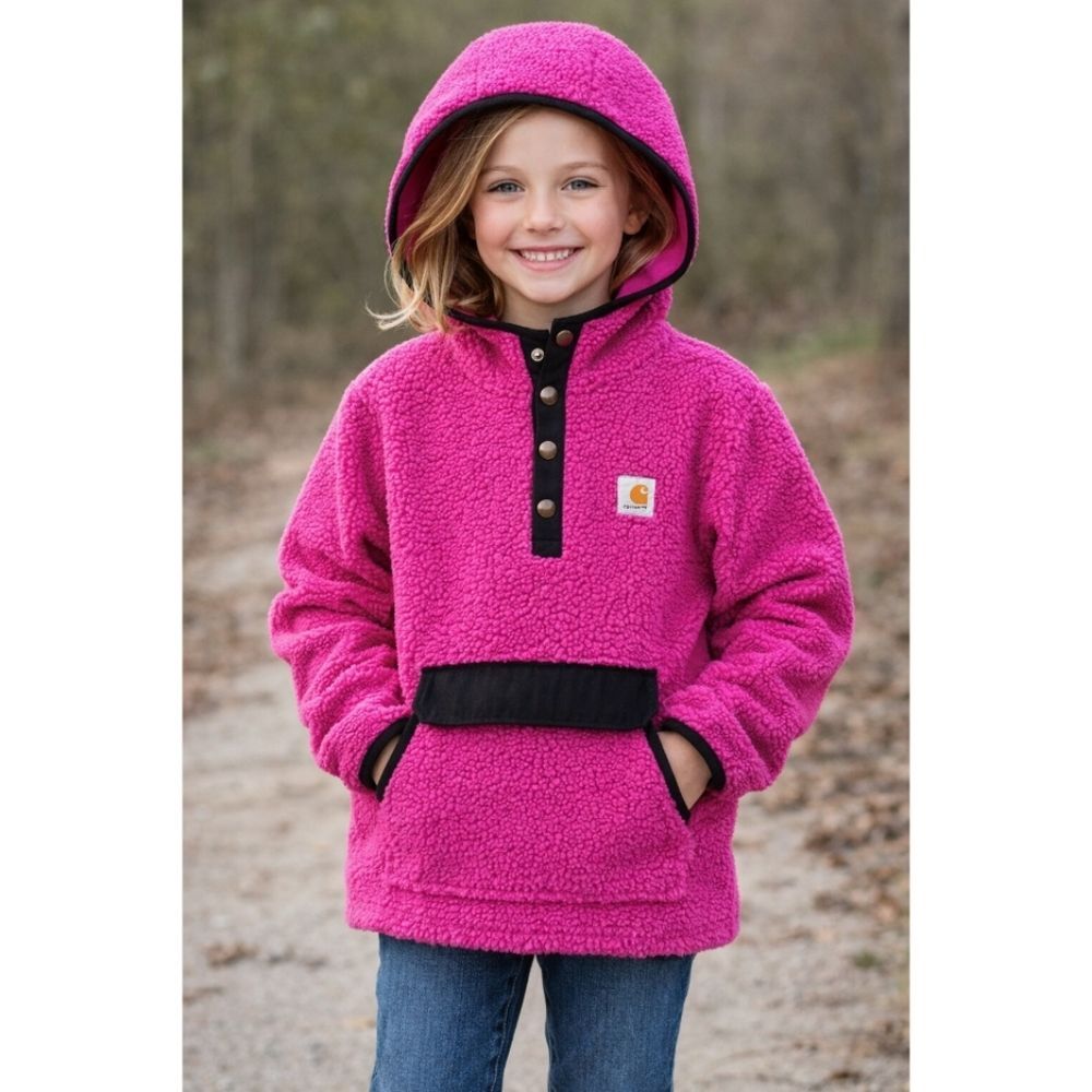 Carhartt Girls Fleece Quarter Snap Sweatshirt Hoodie Sherpa Small 8 Fuschia Pink